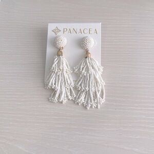 PANACEA White Beaded Tassel Dangle Earrings